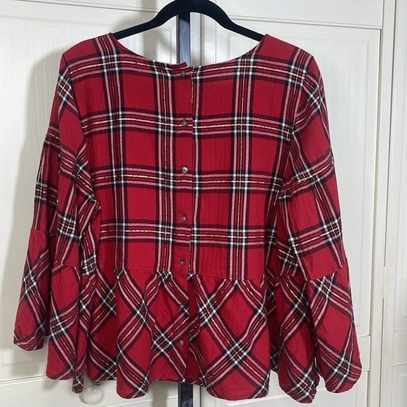 Peyton & Parker Women’s Peplum Blouse Red & Black Plaid Size Large - Picture 6 of 10